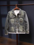 Men's Plus Size Button Up Long Sleeve Denim Jacket