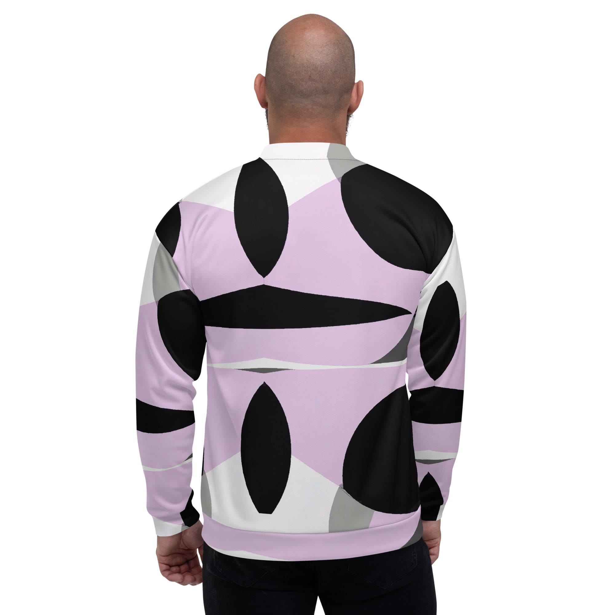 Mens Bomber Jacket - Geometric Lavender and Black Pattern 3