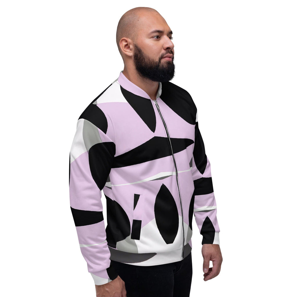 Mens Bomber Jacket - Geometric Lavender and Black Pattern 3